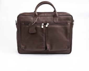 Brown Leather Laptop Bag – Handmade Office Briefcase for Men & Women