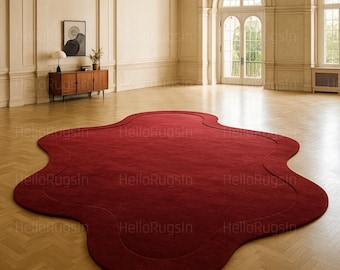 Hand-Tufted Plush Wool Rug - Irregular Solid Red, Custom Size