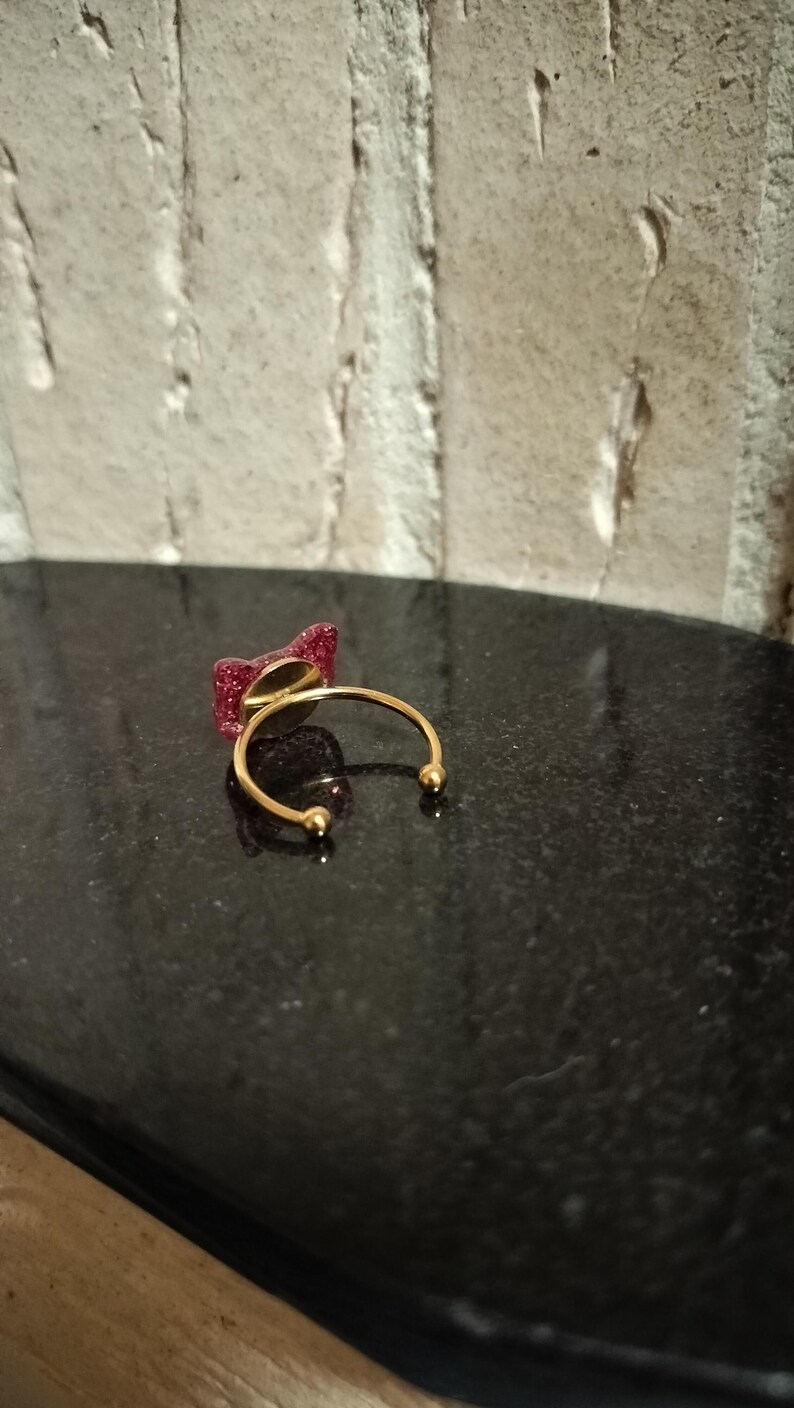 Cute Cat Ring, Pink Resin Ring, Handmade Adjustable Ring, Kawaii ...