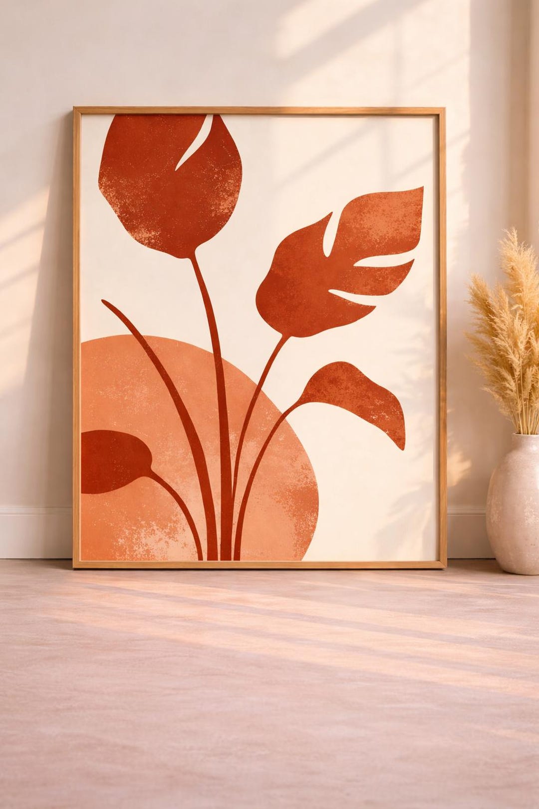 Terracotta Abstract Botanical Print, Modern Organic Minimalist Plant ...