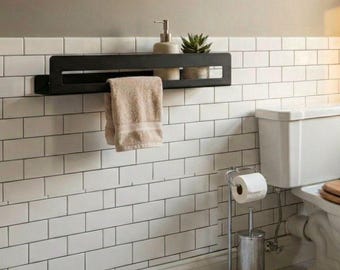 Black Metal Bathroom Shelf | Wall Mounted Floating Organizer for Towels, Toiletries & Modern Home Decor