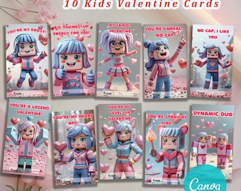 Slang Kids Valentine's Day Cards, Funny Classroom Valentine, Blocky Character Valentines, Valentine cards for kids, Gen Z, Gen Alpha, Canva