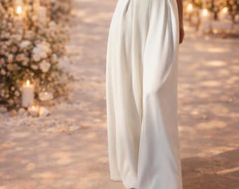 Weite Brauthose Standesamt Ivory Palazzo Hose Braut | Elegante Hochzeits Hose Damen | Bridal Palazzo Pants | Zweiteiler Braut Outfit modern