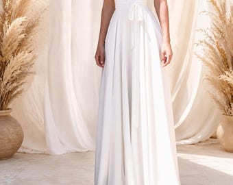 Gonna da sposa lunga in chiffon color avorio – linea ad A – gonna da sposa senza strascico, mix & match, abito per cerimonia civile