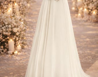 Brautrock lang Chiffon Ivory mit Schleppe – Boho Hochzeitsrock, Standesamt Braut Outfit, Mix & Match Standesamt Bridal Skirt