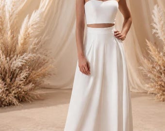 Ivory cream bridal trousers / Civil wedding outfit / Wide leg bridal jumpsuit / Wedding jumpsuit, Civil Wedding