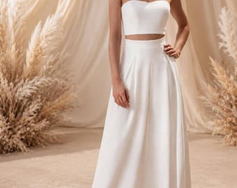 Braut Hose weiß Ivory | weite Hochzeitshose Damen | Standesamt Outfit Zweiteiler | Palazzohose