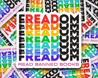 FREADOM Sticker – Read Banned Books, LGBTQ+ Pride Rainbow Decal