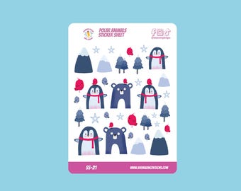 Arctic Animal Sticker Sheet – Cute Penguins, Bears, Birds, Vinyl Stickers