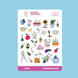 Gardening Sticker Sheet | Kiss-Cut Stickers for Planners, Journals, and Scrapbooks | Durable Matte Vinyl Garden Essentials