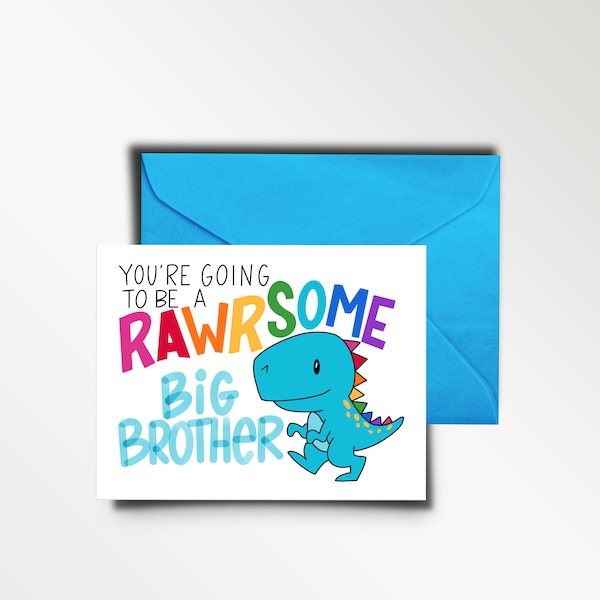 Rawrsome Big Brother (or Big Sister) Card | new baby, big sibling card