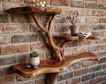 Libreria a forma di albero in legno, libreria a forma di albero in legno massello, libreria da parete rustica fatta a mano per cameretta dei bambini, cameretta dei bambini e arredamento moderno per la casa