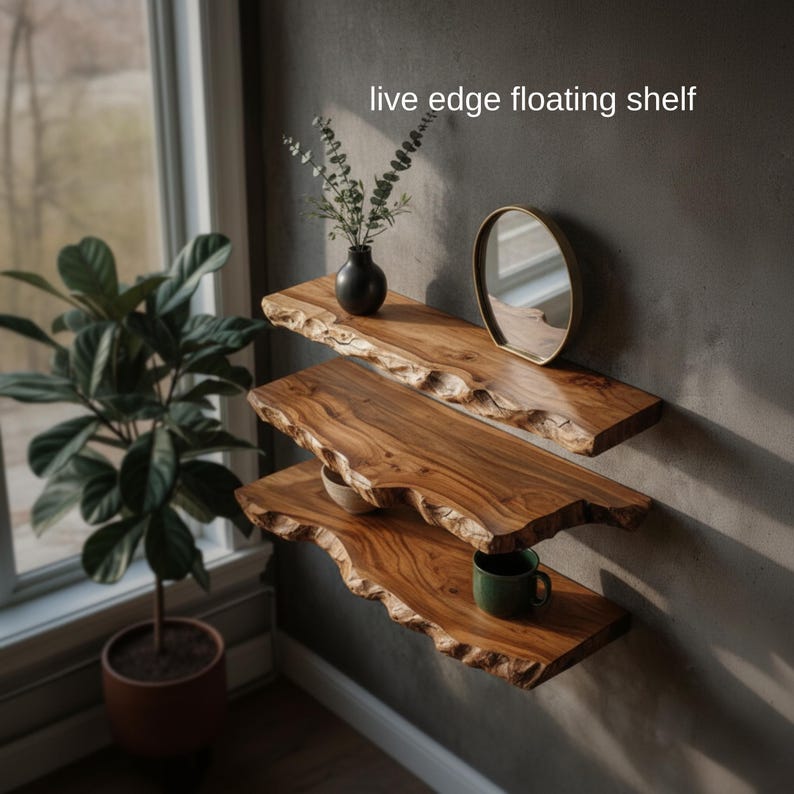 Live Edge Wood Shelves - Handmade Walnut Floating Shelf - Wood Wall ...