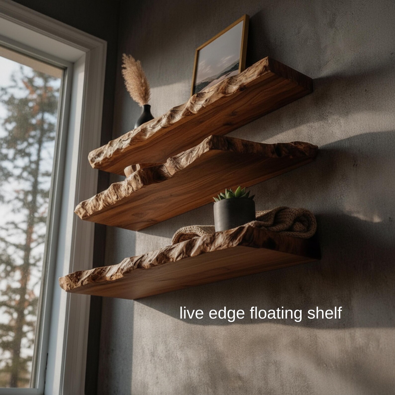 Live Edge Wood Shelves - Handmade Walnut Floating Shelf - Wood Wall ...
