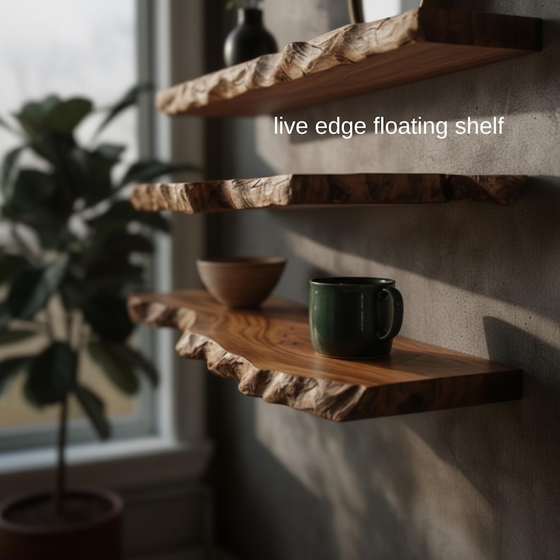 Live Edge Wood Shelves - Handmade Walnut Floating Shelf - Wood Wall ...