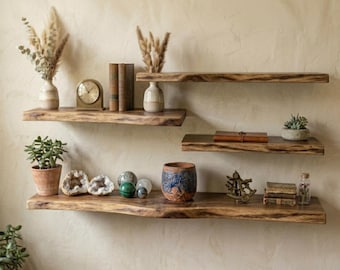 Modern Farmhouse Walnut Shelf, Live Edge Kitchen Spice Rack, Solid Wood Bathroom Shelf, Custom Floating Bookshelf, Natural Walnut Shelving