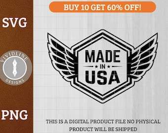 Made in USA - Patriotic Wings Design | Laser Engraving | Apparel & Accessories | SVG PNG Cut File