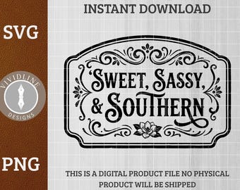 Southern Patch Design: Sweet Sassy Southern SVG | Floral Scrollwork Logo | Glowforge Laser File