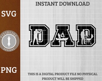 DAD Hunting Fishing Bbq SVG PNG | Father's Day Gift Collage Logo | Laser Engrave Leather Hat Patch Design Cut File