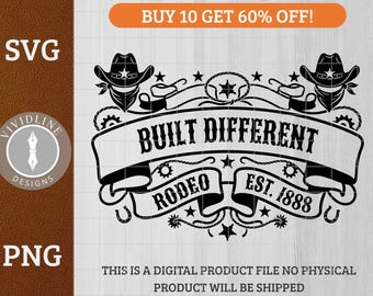 Zbudowany inaczej Rodeo – projekt w stylu zachodnim w stylu vintage | Grawerowanie laserowe | Odzież i wystrój wnętrz | Plik do cięcia SVG PNG