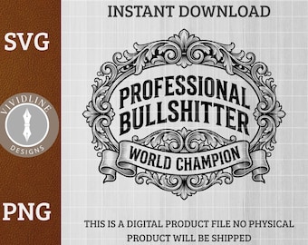 Professional Bullshitter SVG PNG | Funny Adult Snarky Western Logo | Laser Engrave Leather Hat Patch Design Cut File