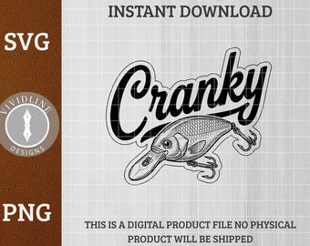 Cranky Lure Fishing SVG PNG | Detailed Bass Bait Crankbait Logo | Laser Engrave Leather Hat Patch File