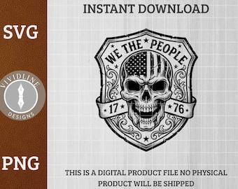 We The People 1776 Skull Shield SVG PNG | Patriot Tactical Constitution-logo | Lasergegraveerde leren hoed patchbestand