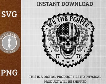 We The People 1776 Skull Shield SVG PNG | Patriot Tactical Constitution-logo | Lasergegraveerde leren hoed patchbestand