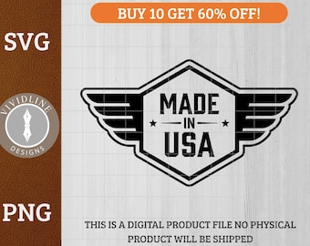 Made in USA - Patriotic Wings Design | Laser Engraving | Apparel & Accessories | SVG PNG Cut File