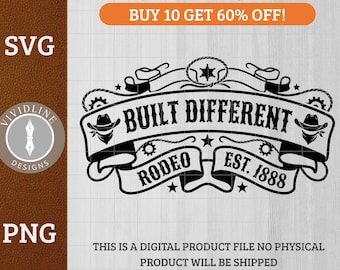 Zbudowany inaczej Rodeo – projekt w stylu zachodnim w stylu vintage | Grawerowanie laserowe | Odzież i wystrój wnętrz | Plik do cięcia SVG PNG