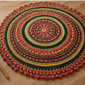 Schema per coperta all'uncinetto con mandala arcobaleno / Coperta rotonda all'uncinetto / Mandala boho all'uncinetto / Coperta colorata all'uncinetto / Schema per coperta circolare