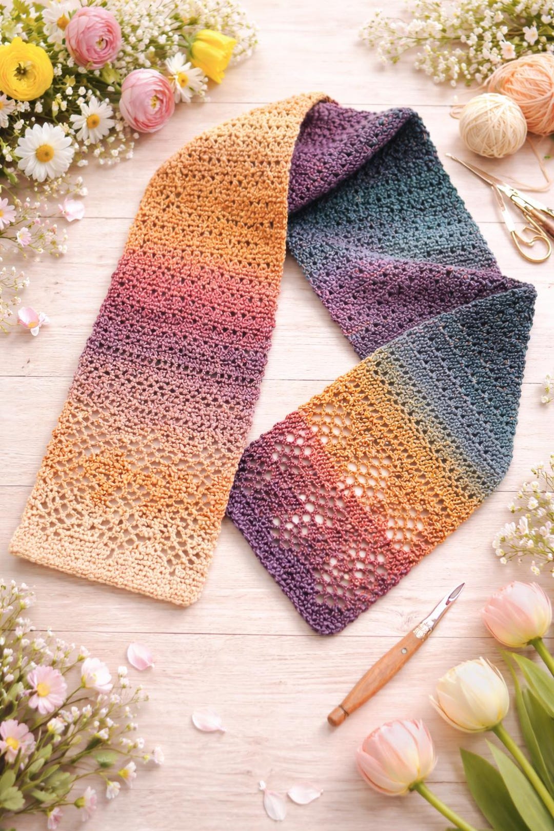 Crochet Lace Scarf Pattern PDF, Gradient Wrap, Lightweight Spring Shawl ...
