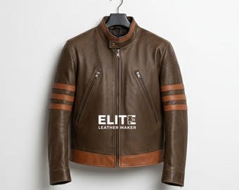 Chaqueta de motociclista de cuero de Lobezno hecha a mano – Disfraz de cosplay de Logan de X-Men / Chaqueta de motociclista personalizada para hombre