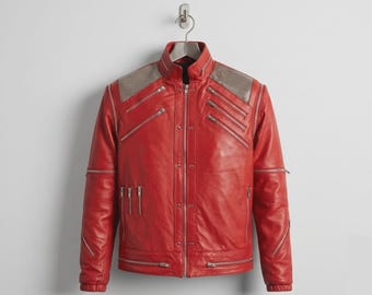 Chaqueta de cuero roja de Michael Jackson "Beat It" / Abrigo tributo a conciertos pop de los 80