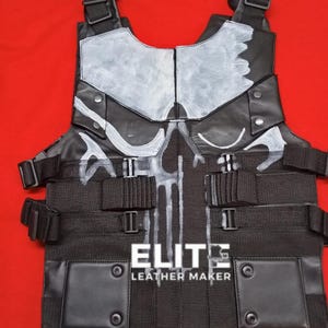 Handmade Punisher Skull Leather Vest