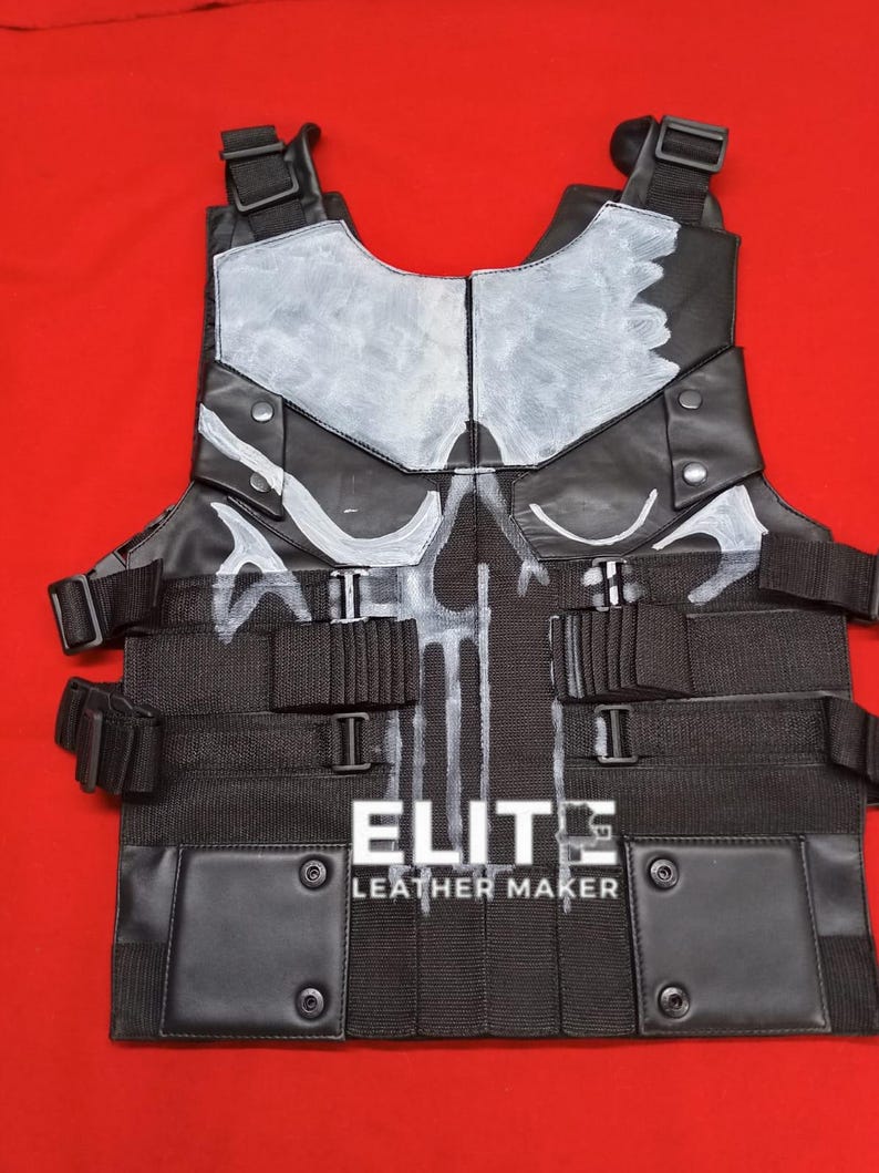 Handmade Punisher Skull Leather Vest