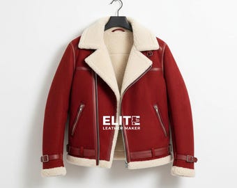 Chaqueta bomber de piel de oveja de ante rojo / Abrigo navideño / Traje de cosplay de invierno inspirado en Reynolds