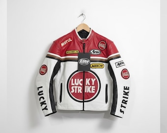 Lucky Racing Strike Cowhide Motorcycle Jacket | Unisex Real Leather Biker Streetwear Riding Jacket