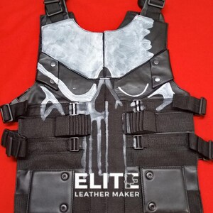 Handmade Punisher Skull Leather Vest