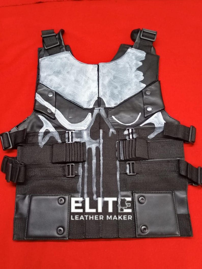 Handmade Punisher Skull Leather Vest
