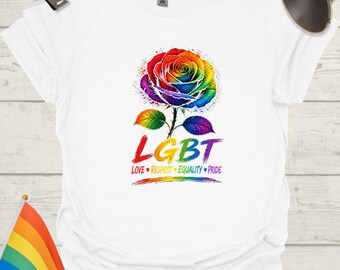 Pride Rose Unisex T-Shirt — Rainbow Flag Love, Respect & Equality