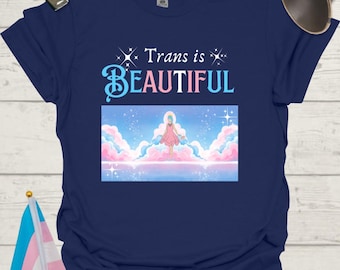 Trans T-Shirt: Pride, Inclusivity, LGBTQ+ Support, Blue-Haired Woman Landscape