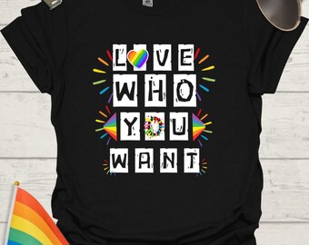 LGBT T-Shirt - Love Who You Want, Rainbow Heart