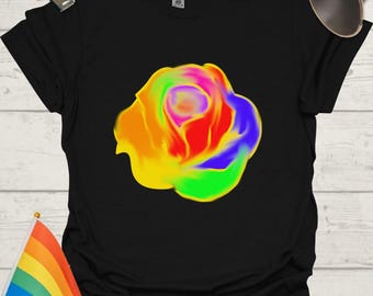 Unisex Pride T-Shirt - LGBTQ Pride Rainbow Neon Rose Design