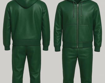 Chándal de cuero verde premium hecho a mano para hombre - Estilo jogging Chándal de cuero genuino Brayden para hombre - Chándal de cuero ActiveWear para hombre
