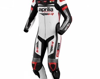 Mono de cuero Aprilia Racing RSV4 para moto: mono de una pieza para competición, mono de motociclista y equipo de protección para hombre.