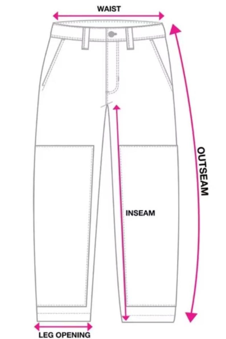 Pode incluir: Diagrama de cal&ccedil;as com medidas rotuladas: cintura, costura externa, entrepernas e abertura da perna. Setas cor-de-rosa indicam os pontos de medi&ccedil;&atilde;o. As cal&ccedil;as s&atilde;o mostradas em um estilo plano, em uma cor neutra.