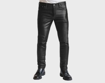 Handmade Sheepskin Leather Biker Pants: Slim Fit Streetwear
