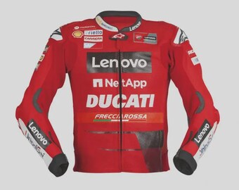 Chaqueta de cuero para moto Ducati Lenovo Moto GP - Réplica personalizada