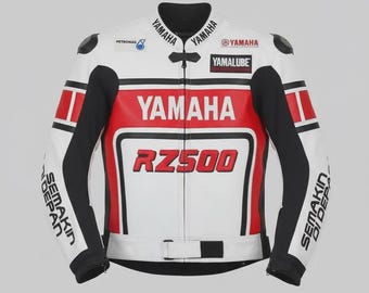 Chaqueta de cuero de competición Yamaha RZ500 / Equipamiento de motociclista de piel de vacuno auténtica / Chaqueta de moto con protecciones CE
